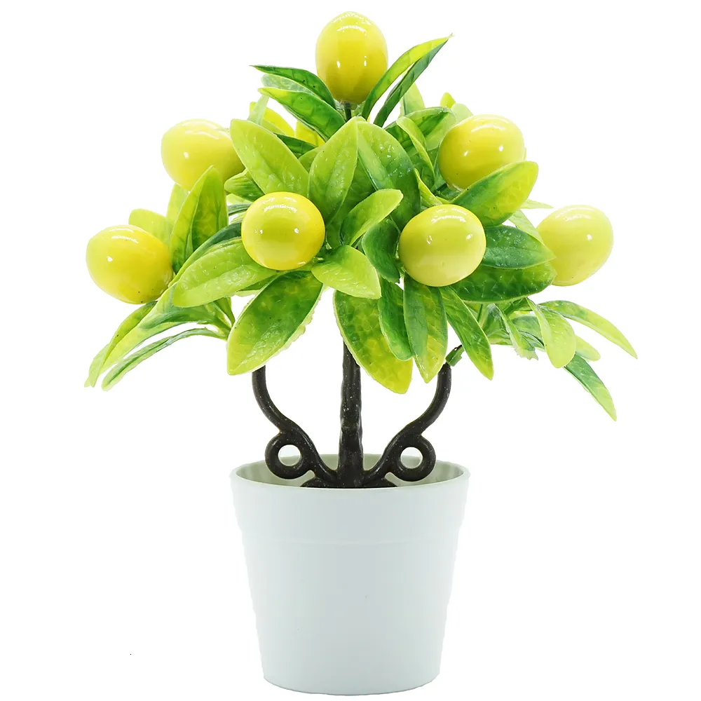 Artificial Small Fruit Tree Potted Plant Fake Lemon Peach Plastic  Tree Bonsai Plants Office Table Hotel Home Garden Decor