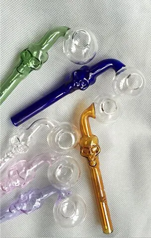 Colorful Handle Skull Smoking Pipe Glass Pipes Handle Curved Skull Glass Oil Burner Pipe 12cm Mini Smoking Tube