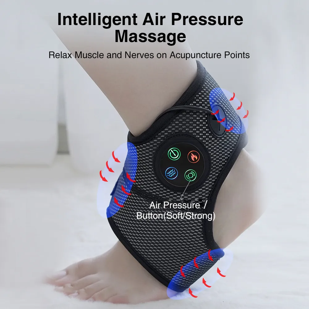 Masseurs de jambes Masseur électrique de pied de cheville Vibration Compress Smart Air Pressure Multifonctionnel Brace Soulagement de la douleur Traitements de relaxation 230614