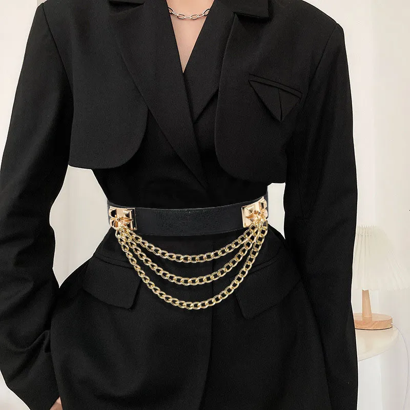 Save Big on Bulk Fashion Waist Belts Other Fashion Accessories Multilayer  Gold Metal Chains Women Belt Black PU Leather Elastic Wide Waist Straps  Punk