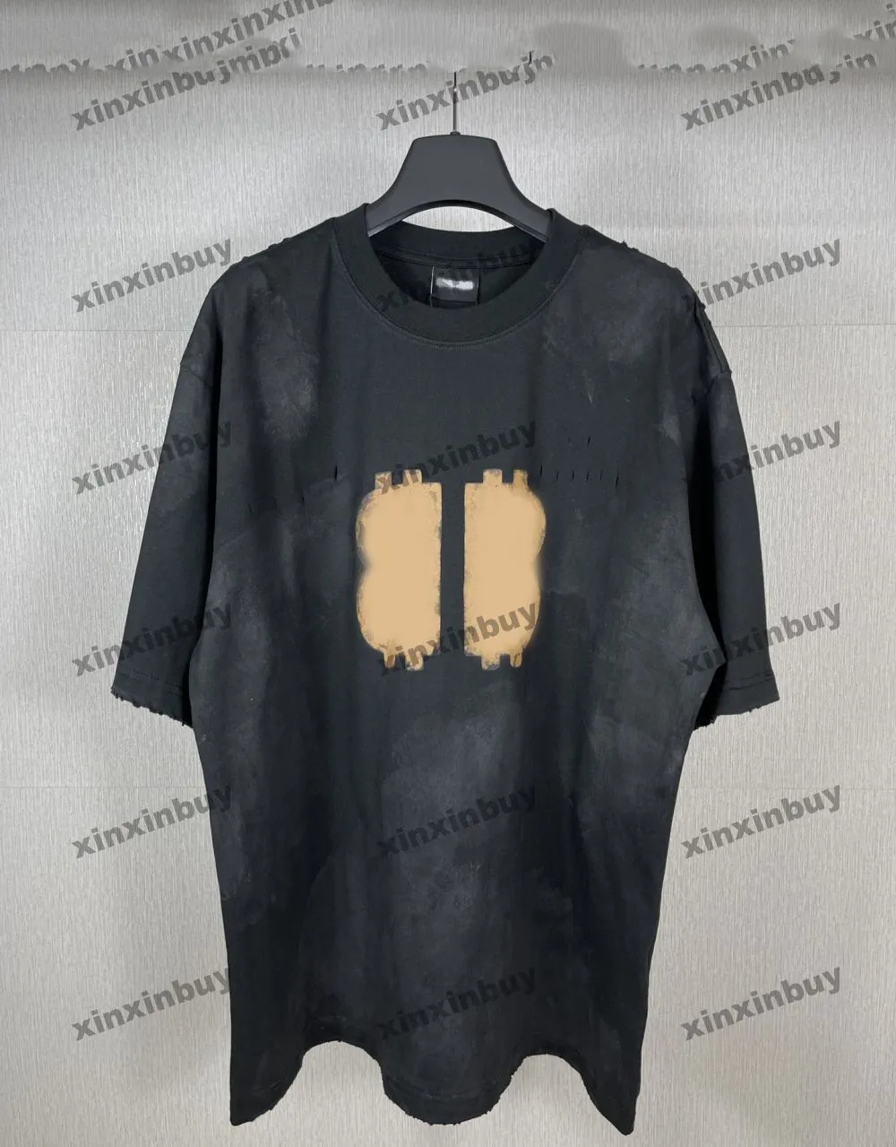 xinxinbuy Men designer Tee t shirt 23ss fango distrutto tie dye parigi cotone manica corta donna nero bianco XS-L