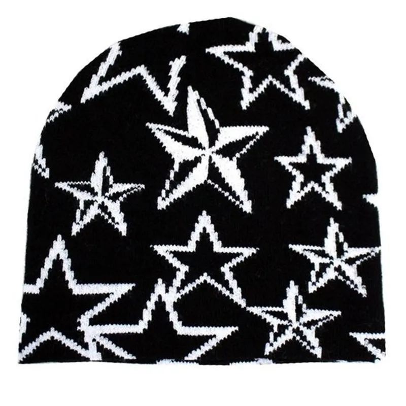 Beanie/Skull Caps Hats Cap Sticke Pullover Wool Hat Caps Star Printed Warm Hat Hip-Hop Beanie Street Punk Winter Sticked Cap Y2k Gothic Unisex 230614