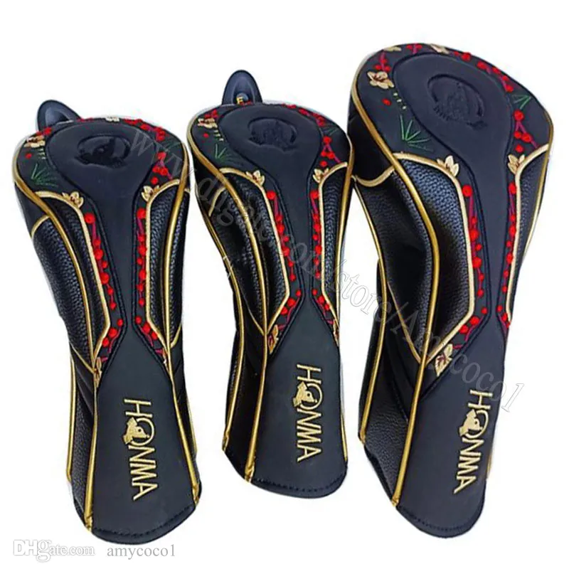 Partihandel golfförare headcover svart honma golf trä headcover hög kvalitet 1,3 5 golfklubbar täcker honma leveranser gratis frakt