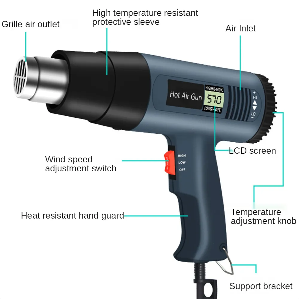 Pistolets à air chaud 2000W 220V UE Pistolet à air électrique industriel Thermorégulateur Pistolets à chaleur Emballage rétractable Outil électrique thermique 230615