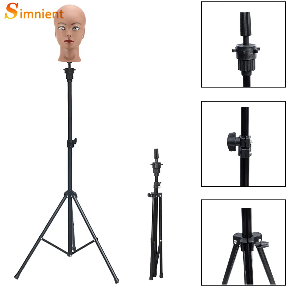 Wig Stand Simnient Adjustable Tripod Stand Holder Mannequin Head Tripod Hairdressing Training Head Holder Top Selling Hair Wig Stands Tool 230614