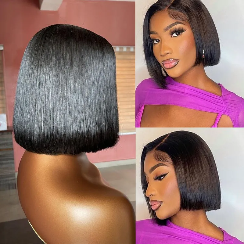 HD Spitze Verschluss Perücke 13x4 Kurze Bob Spitze Frontal Perücken Vorgezupft Mit Baby Haar 200% Kurze Bob gerade Echthaar Perücken Für Frauen