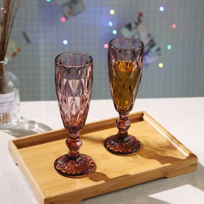 Machine Pressed Vintage Colored Goblet White Wine Champagne Flute Water Glass Green Blue Pink Glass Goblets Glass Cup