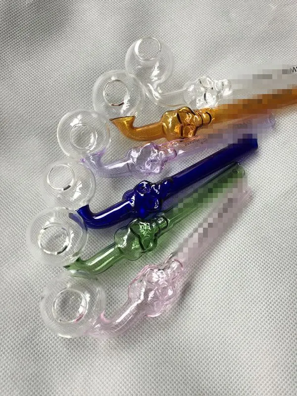 Colorful Handle Skull Smoking Pipe Glass Pipes Handle Curved Skull Glass Oil Burner Pipe 12cm Mini Smoking Tube