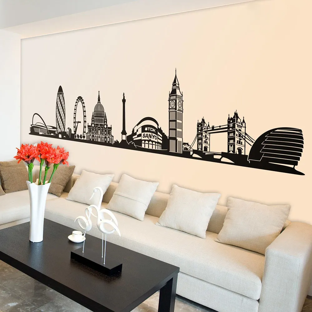 Grande skyline di Londra Regno Unito City Wall Decal Living Room Sofa Urban Skrimes Wall Sticker Playroom Vinyl Home Decor