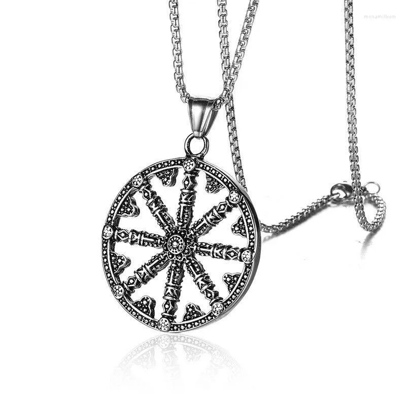 Pendant Necklaces Buddhist Amulet Dharma Wheel Necklace Men Stainless Steel Jewelry