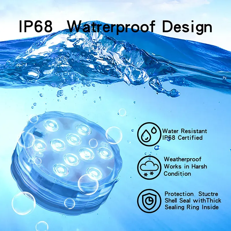 IP68 Waterproof Submersible LED Lights Built in 10 LED Beads With 24 Keys Remote Control Changing Underwater Night Lamp Tea Light Vase Party Wedding