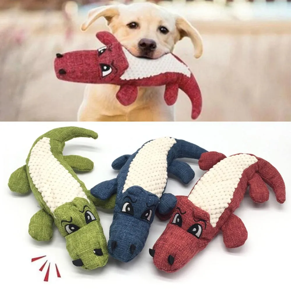 Pet Chew Squeak Toys Cartoon Stuffed Animal Dog Toy Crocodile Plush Toy