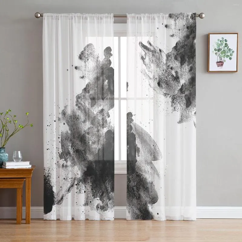 Curtain Rock Ink Printed Curtains Drape Sheer Tulle Home Decoration Living Room Bedroom Cortinas Chiffon Window