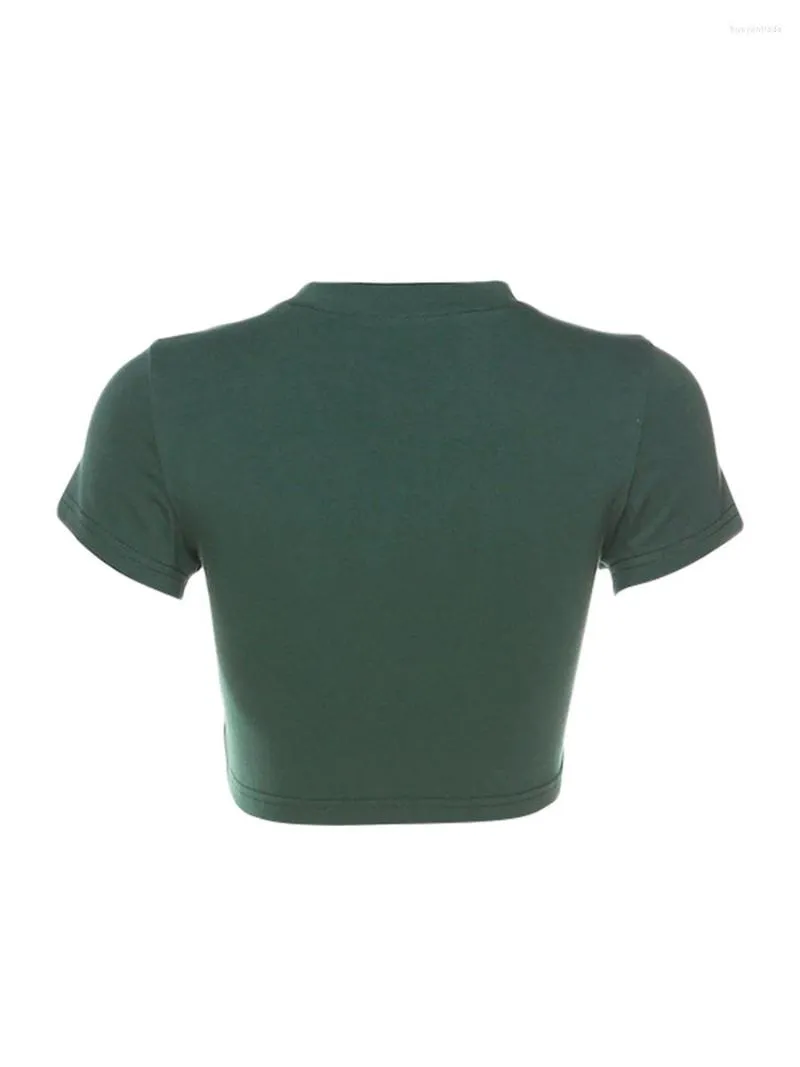 Zbiorniki damskie Y2K Tops dla kobiet graficzny haft haftowa T-shirt z krótkim rękawem Vintage 90s E-Girl Ubrania Milano Green Mały