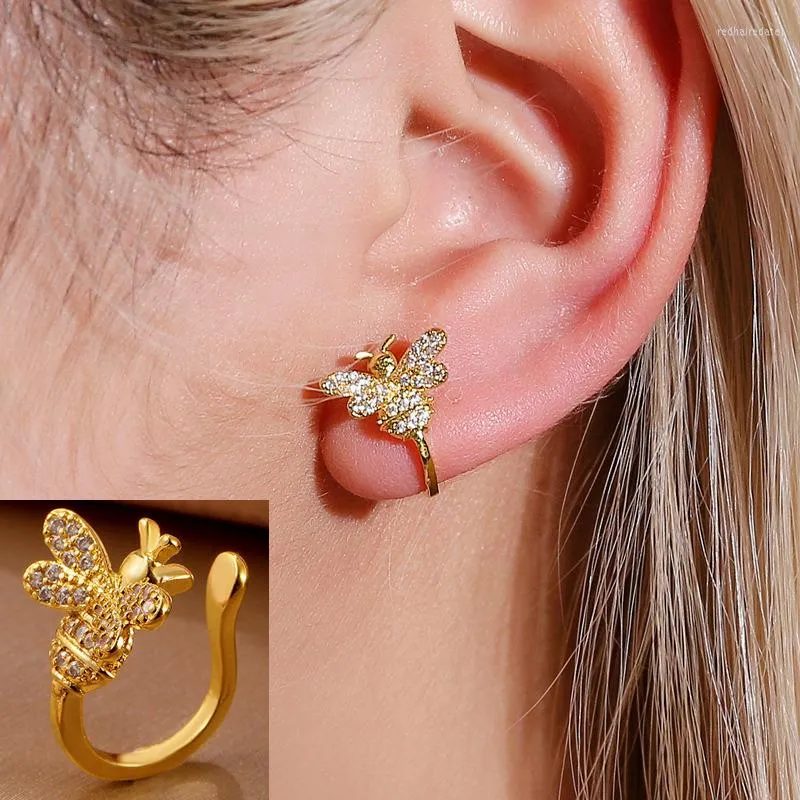 Dos boucles d'oreilles à la mode Clip sur les oreillettes pour les femmes Simple petite abeille Animal oreille manchette pas percé fête bijoux AM4069
