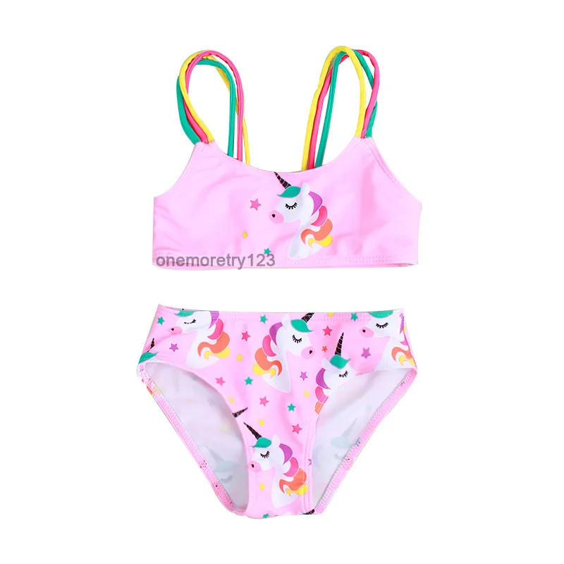 Meisjes Cartoon Eenhoorn Tweedelige Roze Badpak Baby Meisje Flounce Designer Bikini Set 1-5T Kinderen Levendige Prinses badmode 3 Stijl