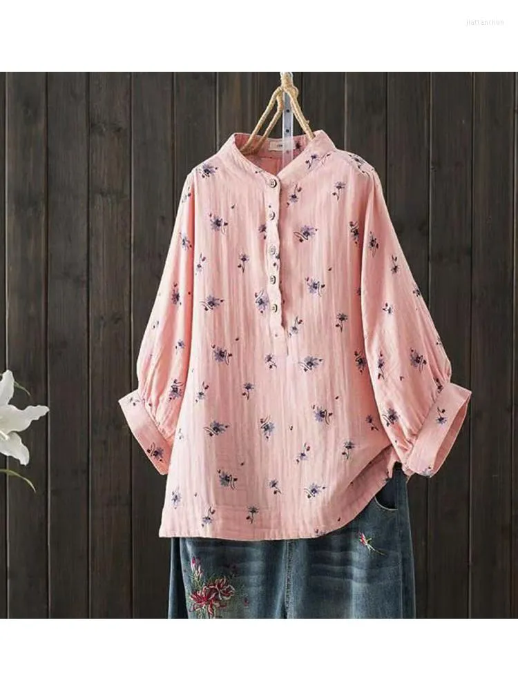 Damesblouses Lamtrip Rustieke bloemenprint Lantaarnmouwen Katoengaren Vintage Mori Girl Shirt Blouse