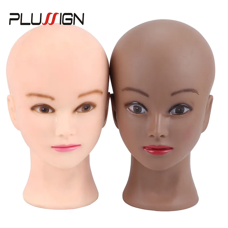 Stojak na perukę Plussign 21 -calową głowę treningową z Clamp Cosmetology Bald Manekin Heads for Makeup Practice Parging Making Hats wyświetla się 230614