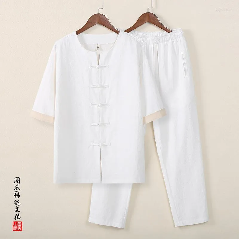 Men's Tracksuits Mens Clothing Tang Suit Sets 2023 Summer Men Beachwear Linen Fashion Male Set Chinese Style Hanfu Shirts Trousers