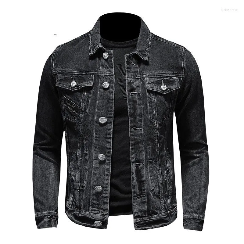 Herrenjacken 2023 Frühlingsmode Schwarze Jeansjacke Herren Einreiher Motorradstil Casual Langarm Top Mantel