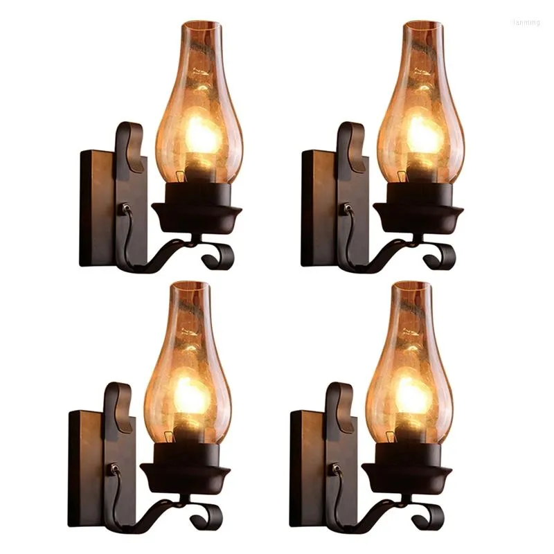 Vägglampa 4x vintage rustik i glas och humörljus dekorativt för sovrum (innehåller inte glödlampor)