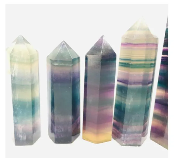 2021 Natural Colorful Fluorite Crystal Quartz Tower Quartz Point Fluorite Crystal Obelisk Wand Healing Crystal 15 sizes