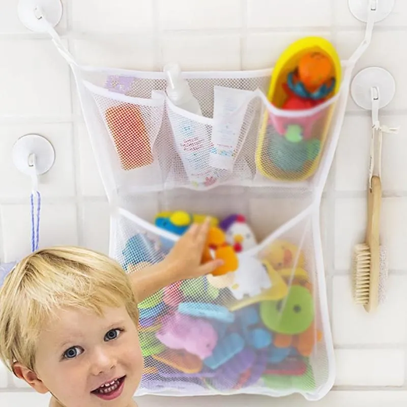 Borse portaoggetti Borsa organizer per giocattoli da bagno Giocattoli per bambini Supporto da bagno in rete a rete Supporto per vasca da bagno per bambini Vasca da bagno in poliestere bianco appeso in ordine