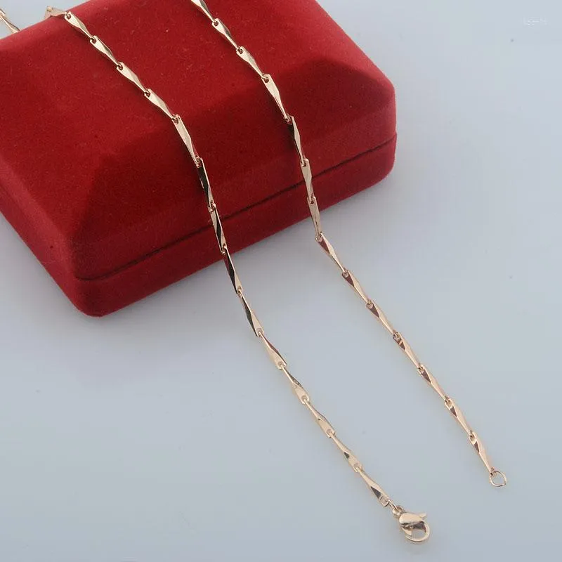 Ketten 2mm Frauen Mädchen 585 Gold Farbe Stick Seeds Shaped Anhänger Halskette Gliederkette