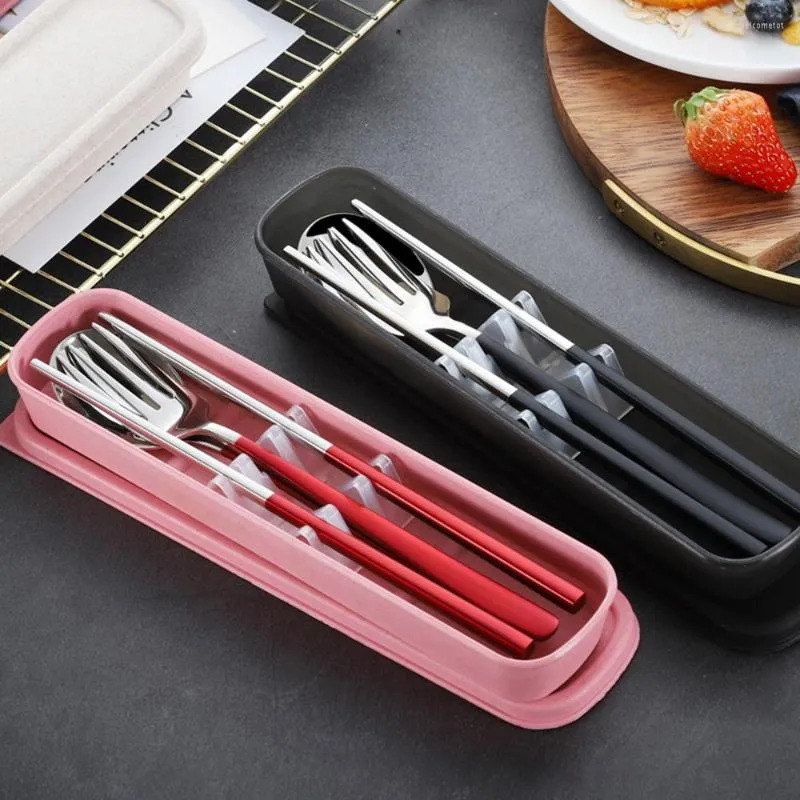 Ensembles de vaisselle en acier inoxydable Vaisselle portable Boîte à lunch Ensemble de trois pièces Fourchette Cuillère Baguettes Ustensiles de cuisine pour enfants Outils de voyage