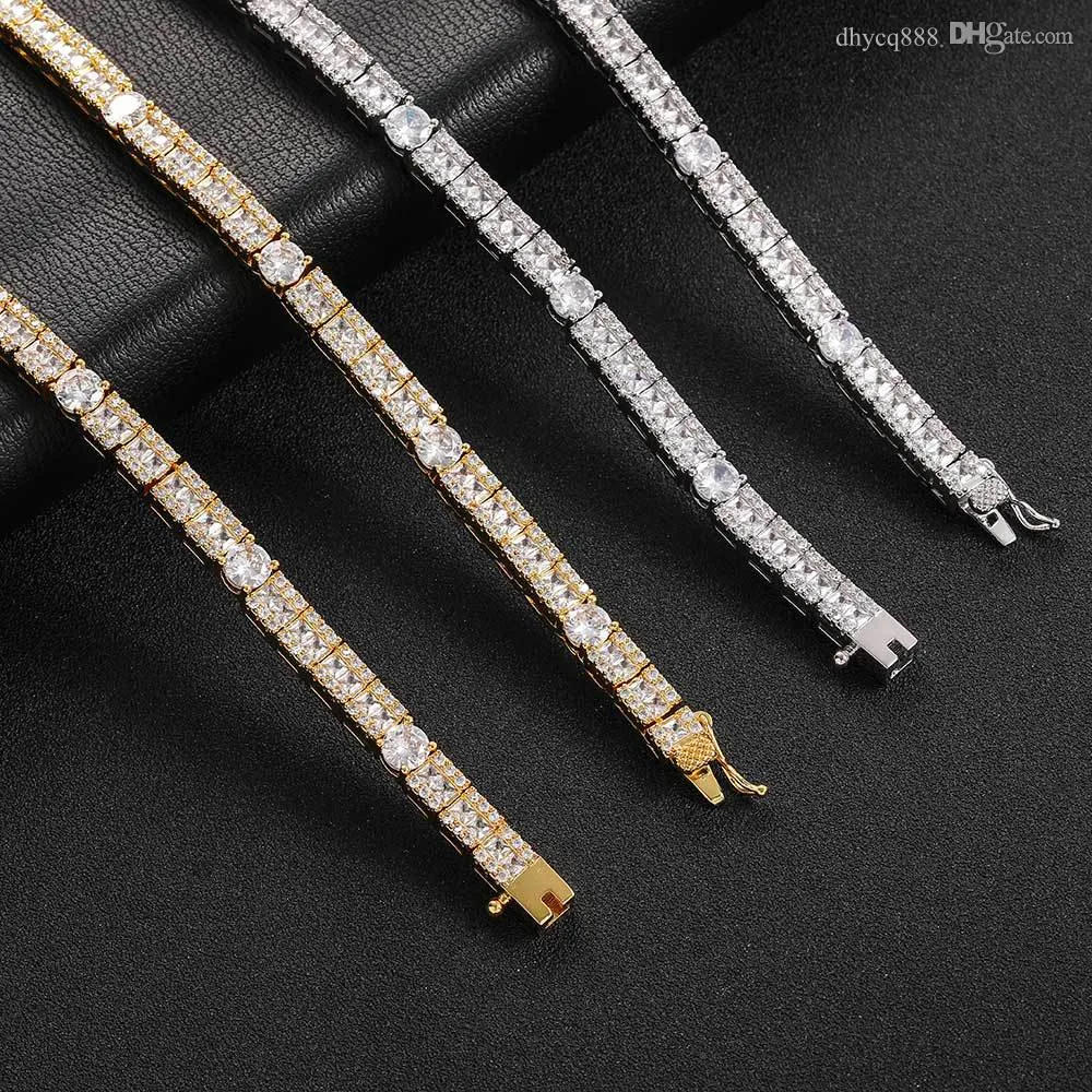 European and American 6mm square and round mixed diamond tennis bracelet trendy brand hip-hop men's bracelet jewelry