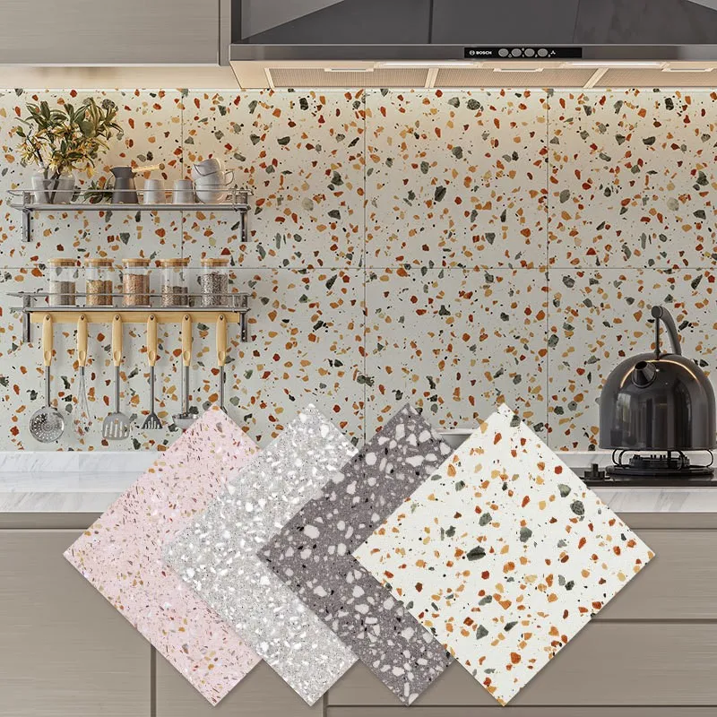 Kökoljesäker imitation terrazzo vägg klistermärken självhäftande keramisk kakel härd värmebeständig tapetimitation marmor