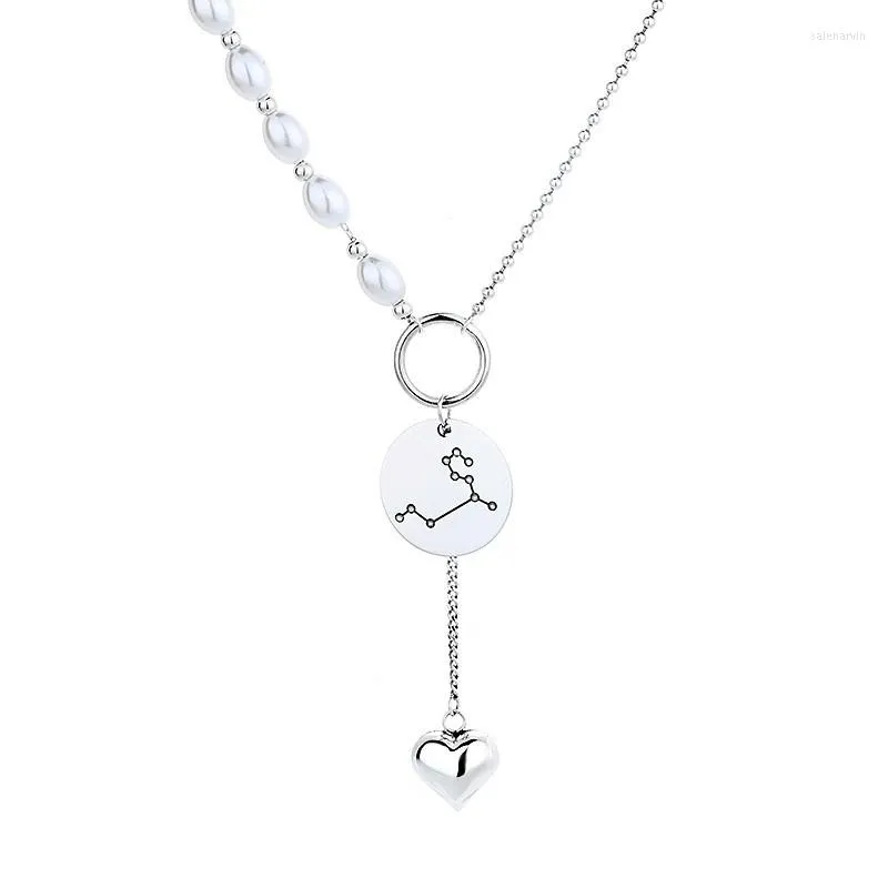 Chaînes 257FL ZFSILVER Mode Argent 925 Rétro Signe Étoile Perle Chaîne Gland Coeur Collier Pendentif Pour Femmes Charmes Bijoux Accessoires