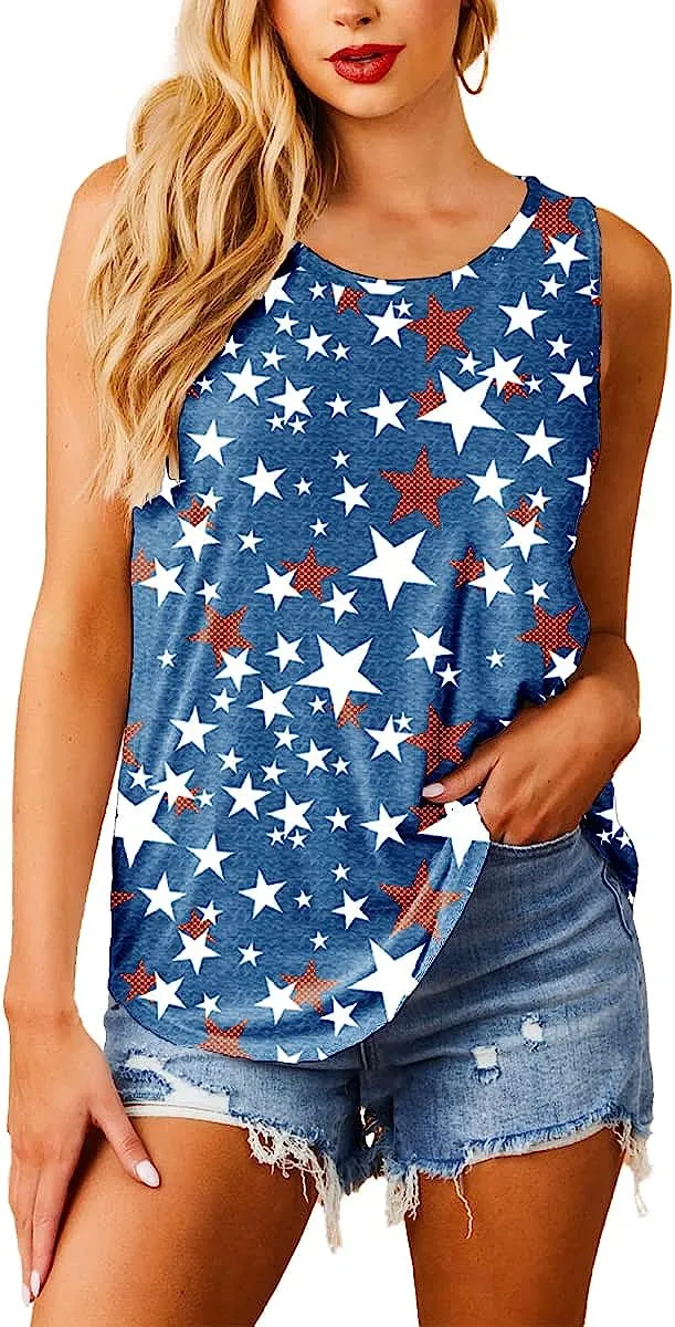 Women's Patriotic 'Merica Tank Top - 4th Of July Graphic, Sleeveless, Cotton Blend - Summer Baseball Tee