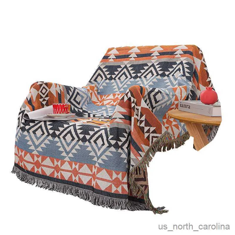 Coperta Stile nordico Vintage Retro Tempo libero Divano Asciugamano Copriletto Morbido e traspirante Decorativo Plaid Viaggio Campeggio Copriletto Decorazioni per la casa R230615