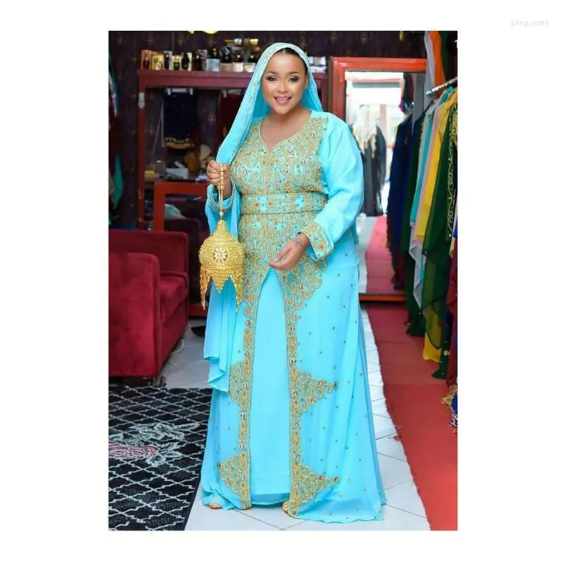 Ubranie etniczne Lake Green Wedding w Dubaju Maroko Kaftans Farasha Abaya Sukienka bardzo fantazyjna