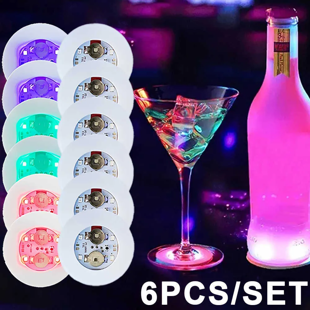 Novo 6/1 pçs LED Luminous Coasters Adesivo Garrafa de Licor Bebida Luminosa Copo Tapete Para Festa de Casamento Decoração de Mesa Acessórios de Cozinha