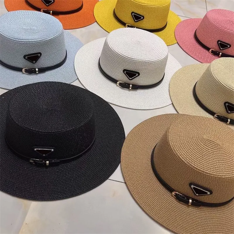 Designer Straw Hat 8 Färg Män Dam Caps Beach Hats Flat Top Sun Hat Högkvalitativ Pure Hand Woven Raffia Bucket Hats