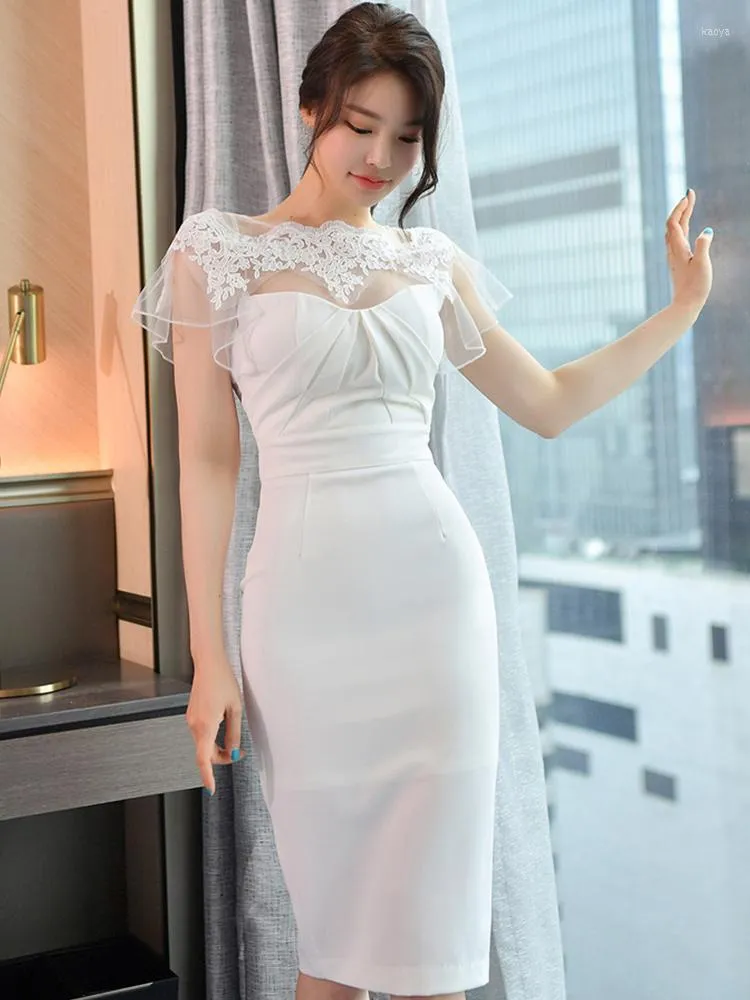 Casual Dresses Korean Fashion Summer Elegant Women Evening Dress Chic White Sexig O-Neck Slim Midi Party Club Prom Mujer Vestidos Fiesta