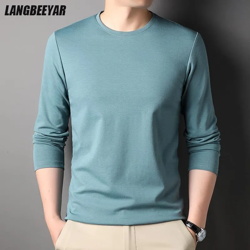 Men's T-Shirts Top Grade Mulberry Silk 5.2% Fashion Brand Designer Luxury Men t Shirt Solid Color Long Sleeve Tops Casual Mens Clothes 230615