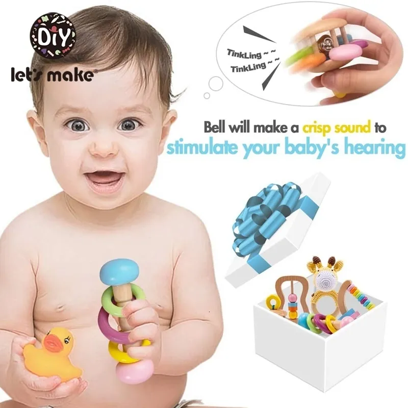 Hochet en bois pour bébé, jouet à secouer, anneau de dentition en Silicone,  perles, jouets pour bébés en bas âge, garçons et filles, cadeau de douche