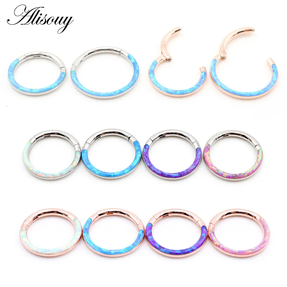 Labret Lip Piercing Jewelry Alisouy 1pc 316L 스테인레스 스틸 16G 꼬임 힌지 클리커 코 격막 반지 오팔 후프 눈썹 귀 반지 바디 230614