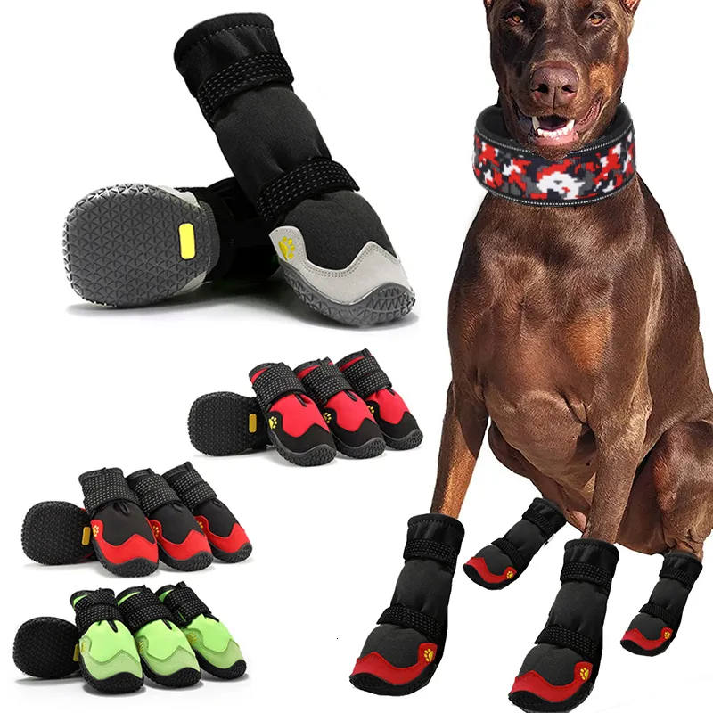 Sapatos de proteção para animais de estimação Botas de neve para cães antiderrapantes Sapatos à prova d'água para cães grandes Botas reflexivas para caminhadas Protetores de patas macios e respiráveis para animais de estimação 230614
