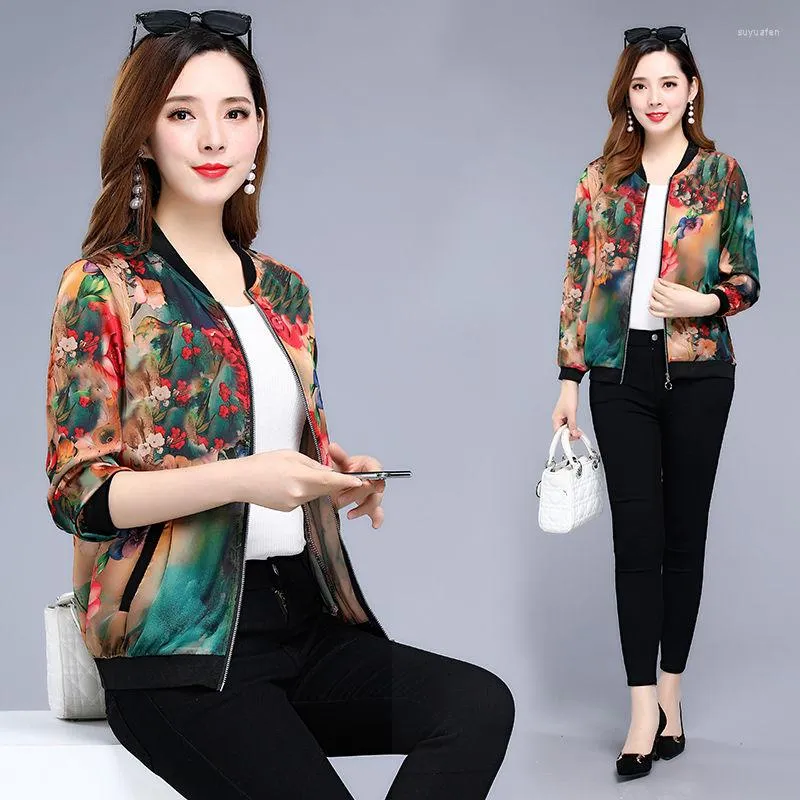 Women's Jackets Print Bomber Jacket Women Flowers Zipper Up Retro Coat Spring 2023 Summer Long Sleeve Basic Plus Size Short Biker Female