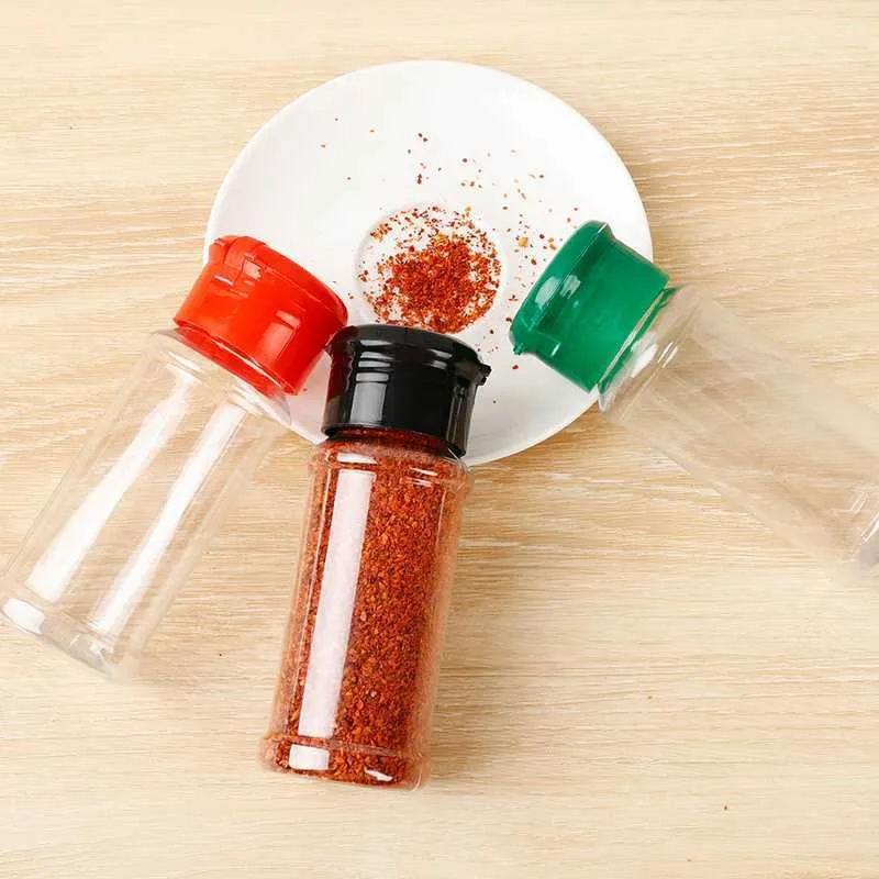 New Colorful Lid Kitchen Condiment Cruet Storage Container Transparent Spice Jar Salt and Pepper Seasoning Bottle Spice Rack