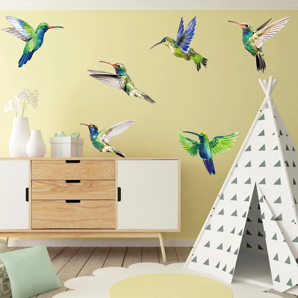 6 pièces colibri Stickers muraux salon chambre décoration murale amovible vinyle Stickers muraux chambre décoration garde-robe décor à la maison