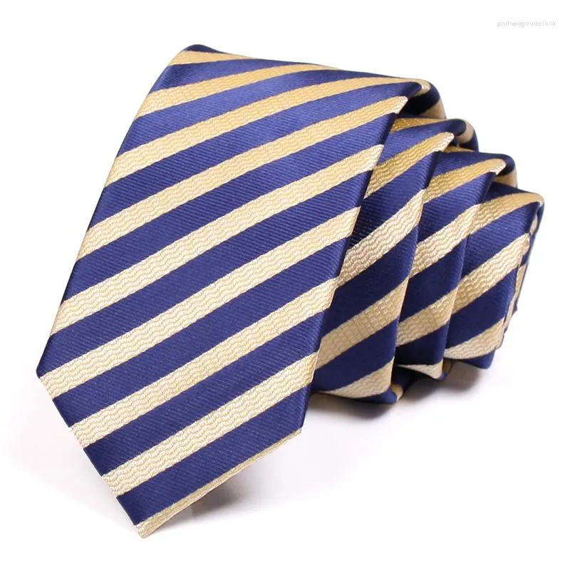 Bow Ties 2023 Men's 6cm Blue Striped Tie High Quality Business Suit Work Neck For Men Fashion Formal Slips Slim Present Box