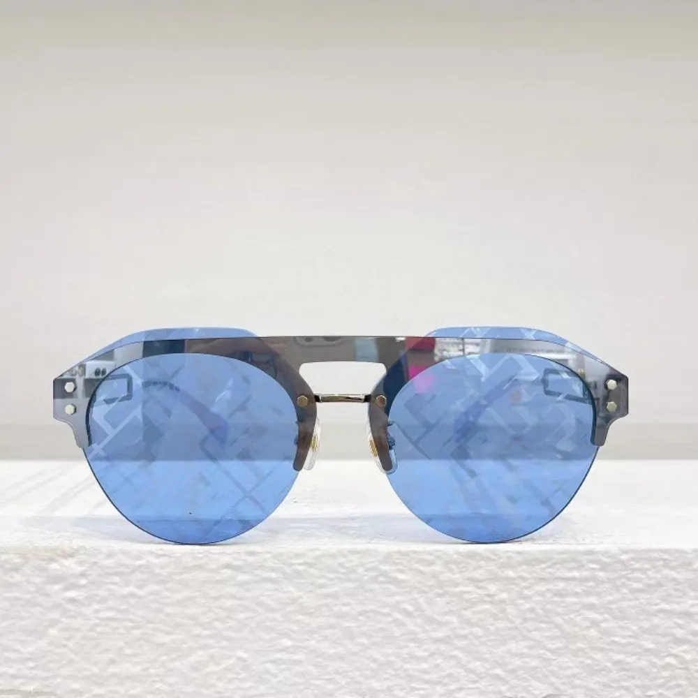 2023 Punk Rock New Style, High-Quality Blue Half Frame Unique Mirror Leg Women's Sunglasses, Fashionable And Casual Style For Daily Wear During Driving And Travel