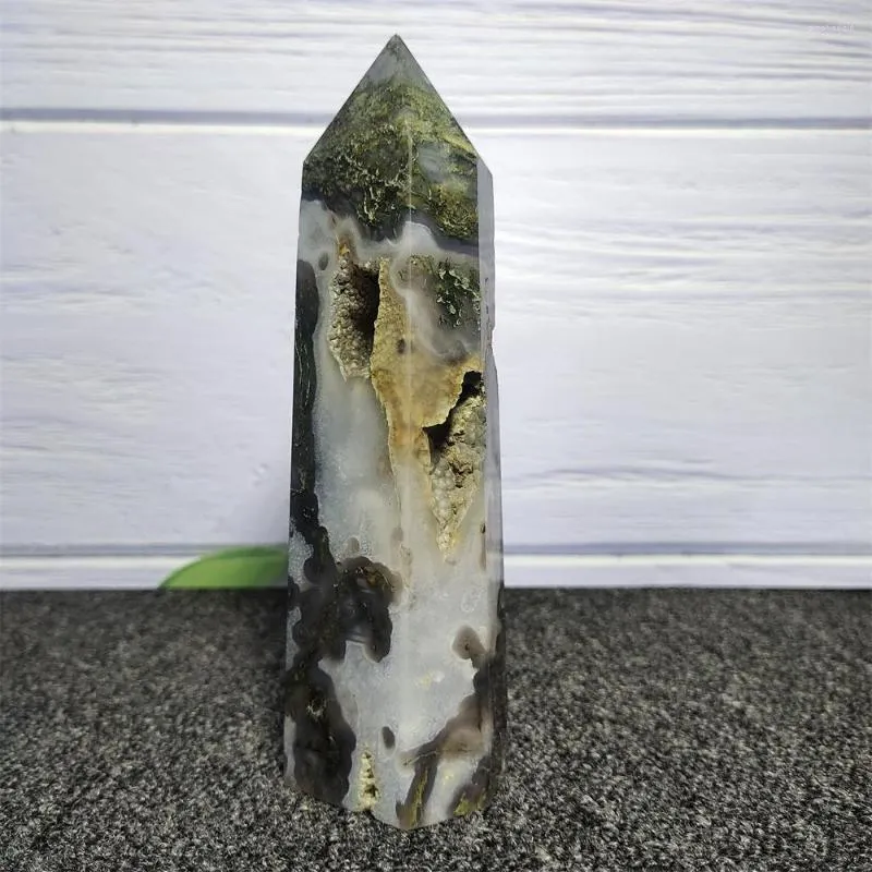 Dekoratif Figürinler Doğal Kristal Su Çim Agate Geode Hexagon Prizma Kulesi Dikilitaş Manevi Meditasyon Reiki Hediye Taş Evi