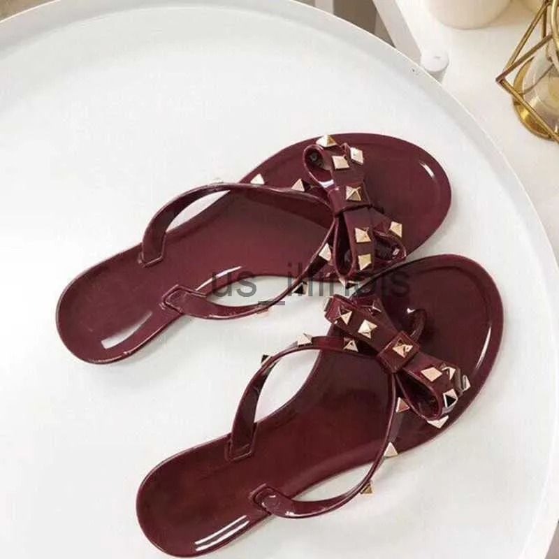 Tofflor Summer Women Beach Flip Flops Shoes Classic Quality Dded Ladies Cool Bow Knot Flat Slipper Female Jelly Sandals Shoes J230615