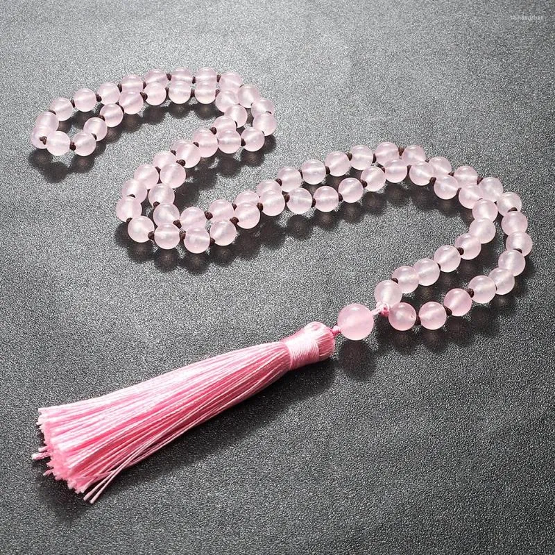 Pendant Necklaces Pink Crystal Quartz Necklace For Women 8mm Natural Stone Beads Stretch Charms Rosary Pendants Jewelry Yoga Couple Gift